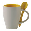 Coffee Mugs with Spoons White Yellow